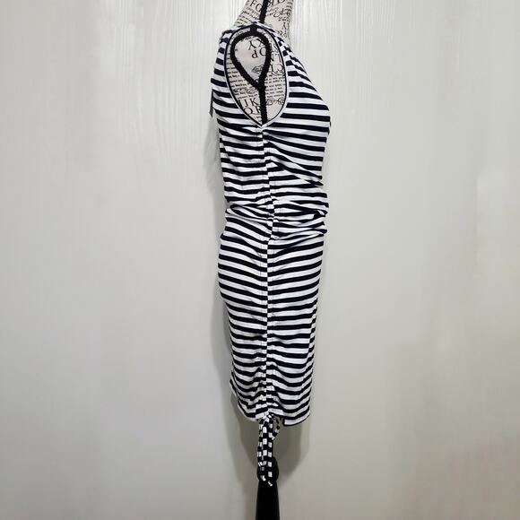 BB Dakota by Steve Madden NWT Navy Cream Stripe Tank Bodycon Dress Ruching Large - Picture 6 of 10
